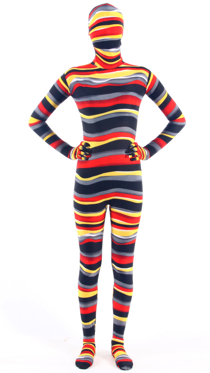 Halloween Costumes Colorful Stripes Zentai Suit - Click Image to Close